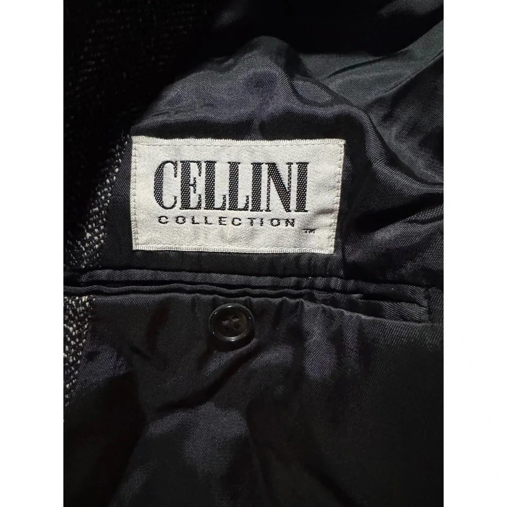 Cellini Collection Mens 100% Silk Herringbone Double Breasted‎ Blazer Grey Black